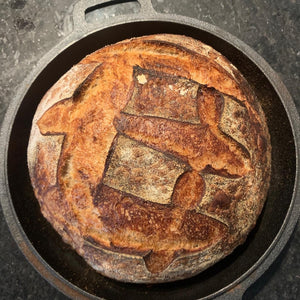 Sourdough Bread baked in cast iron dutch oven recipe